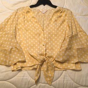 Lauren Conrad polka dot mid cropped top with flared sleeves